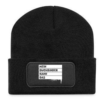 Geschenk für Buchbinder - Recycelte Patch Beanie - Schwarz - Vorne