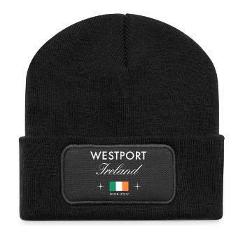 Westport Ireland Coordinates Travel Souvenir - Recycled Patch Beanie - black - Front