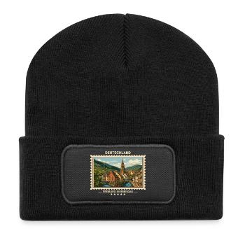 Deutschland Freiburg im Breisgau Vintage Reisemark - Recycelte Patch Beanie - Schwarz - Vorne