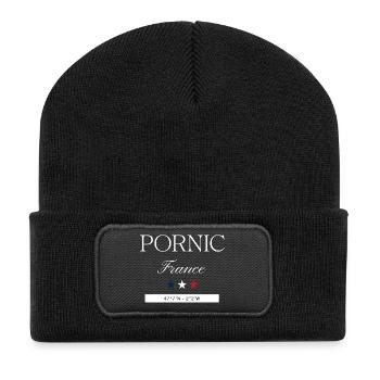 Pornic Frankreich Souvenir – Reise minimalistisch - Recycelte Patch Beanie - Schwarz - Vorne