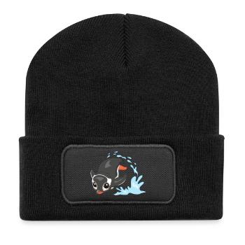 Pinguin Spritz-Splash - Recycelte Patch Beanie - Schwarz - Vorne