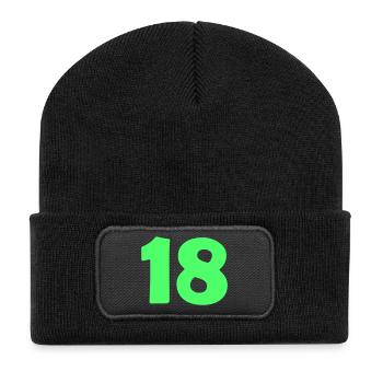 18 - Recycelte Patch Beanie - Schwarz - Vorne
