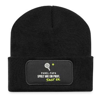 Padel Papa Geschenk: Spielt wie ein Profi - Recycelte Patch Beanie - Schwarz - Vorne