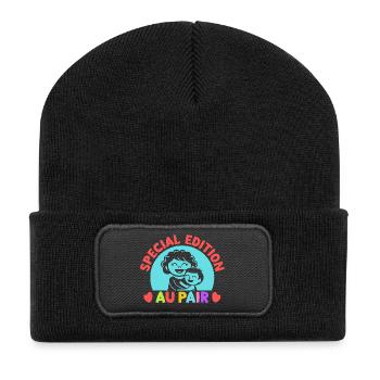 Tagesmutter Special Edition Au Pair Nanny - Recycelte Patch Beanie - Schwarz - Vorne