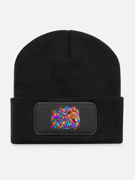 Mut hat viele Farben – Löwenstärke - Recycelte Patch Beanie - Schwarz