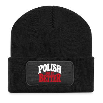 Polnischer Spruch in Rot und Weiß - Recycelte Patch Beanie - Schwarz - Vorne