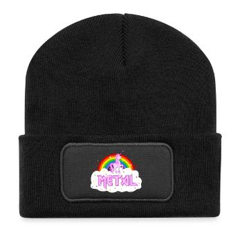 metal music heavy unicorn rainbow funny - Recycled Patch Beanie - black - Front