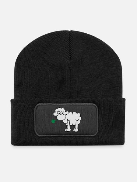 Schaf mit Kleeblatt - Recycelte Patch Beanie - Schwarz