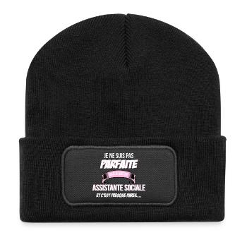 Assistante sociale cadeau humour - Beanie recyclé à patch - noir - Devant