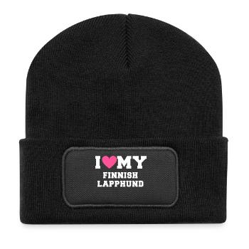 I love my Finnish Lapphund - Beanie recyclé à patch - noir - Devant