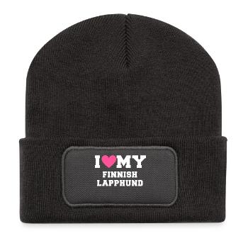I love my Finnish Lapphund - Beanie recyclé à patch - charbon - Devant