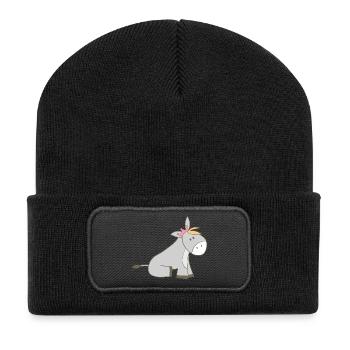 Königlicher Esel mit Krone - Recycelte Patch Beanie - Schwarz - Vorne