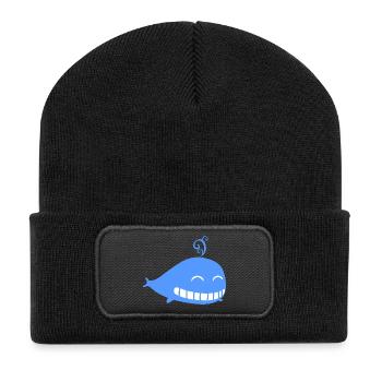 Wal Wasser blau Kinder - Recycelte Patch Beanie - Schwarz - Vorne
