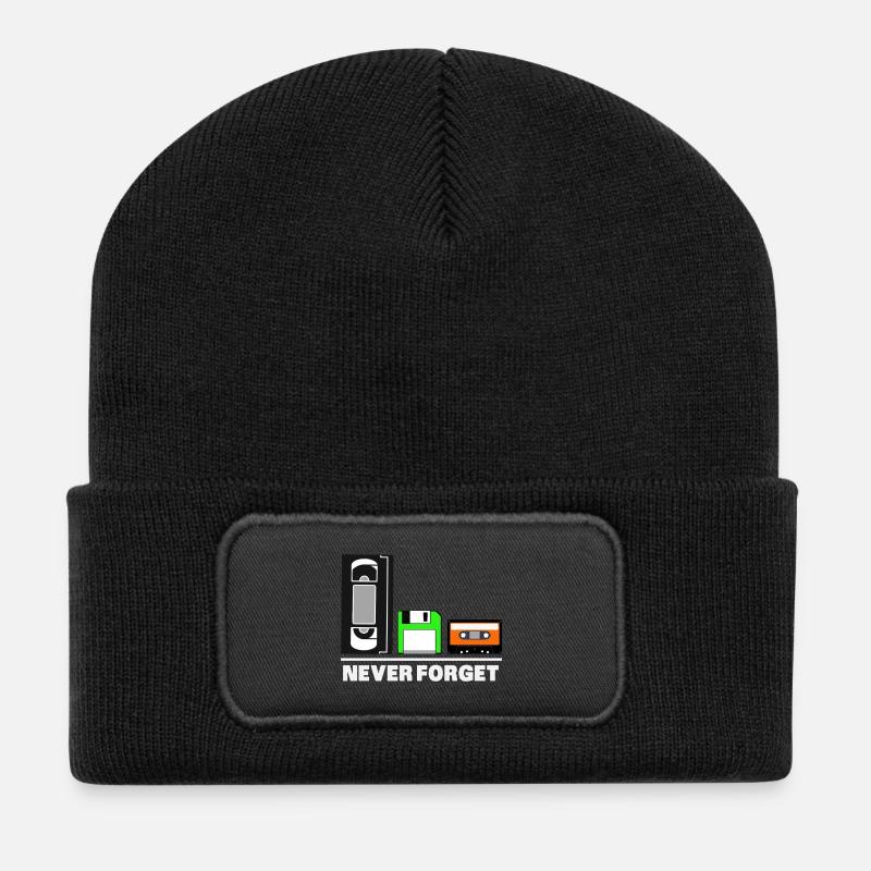 Never Forget Floppy Disk Retro Shirt 80s - Recycled Patch Beanie - black