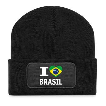 I love Brasil / heart with coat of arms / flag - Recycled Patch Beanie - black - Front