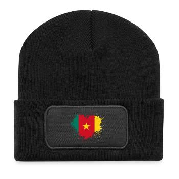coeur drapeau cameroun - Beanie recyclé à patch - noir - Devant