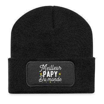 Meilleur papy du monde cadeau humour - Beanie recyclé à patch - noir - Devant