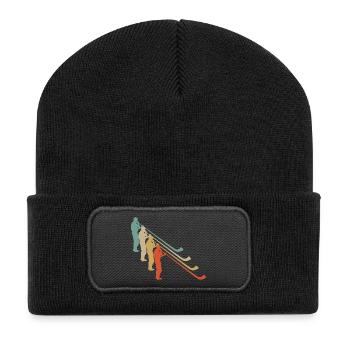 Retro Vintage Style Alphorn Alpenhorn Musik - Recycelte Patch Beanie - Schwarz - Vorne
