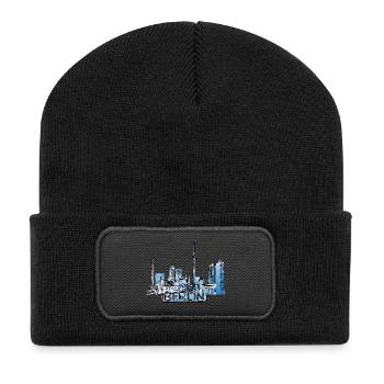 Berlin gezeichnet mit Schriftzug - Recycelte Patch Beanie - Schwarz - Vorne