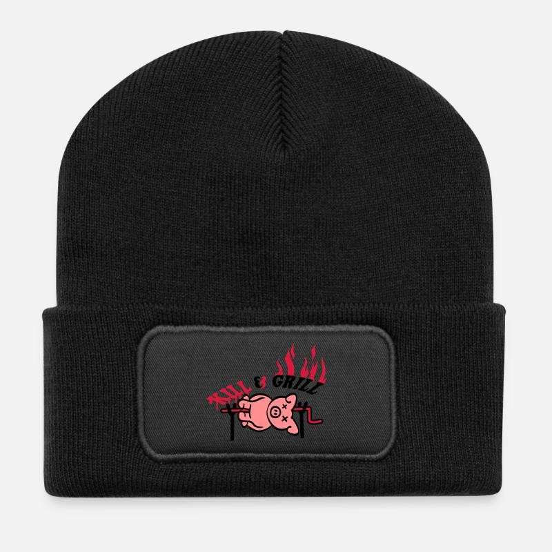 Kill And Grill Pig - Recycelte Patch Beanie - Schwarz