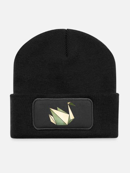 Origami: stolzer Schwan (Pergament-Optik) - Beanie recyclé à patch - noir
