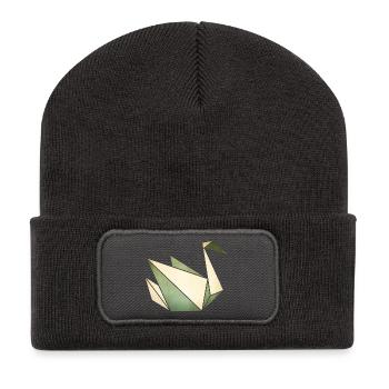 Origami: stolzer Schwan (Pergament-Optik) - Recycled Patch Beanie - dark grey - Front