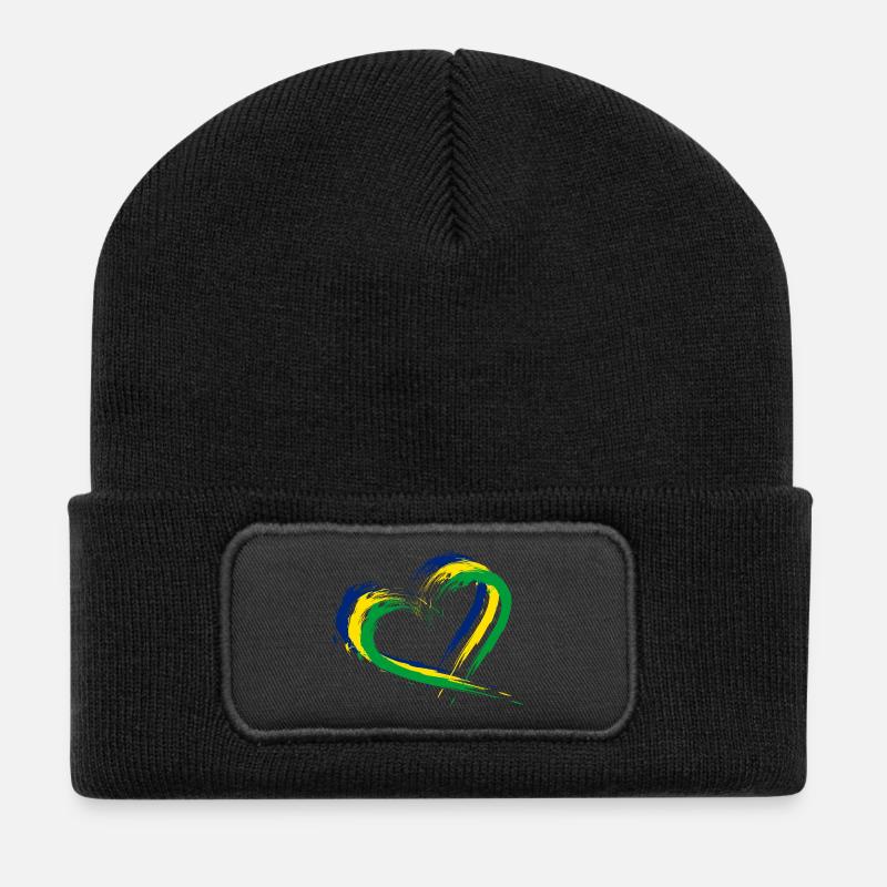 Herz Bürste Flagge Brasilien Fahne Farben Vektor - Recycelte Patch Beanie - Schwarz