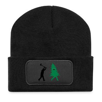 Lustiger Weihnachtsbaum vom Holzfäller Gejagt com - Recycelte Patch Beanie - Schwarz - Vorne