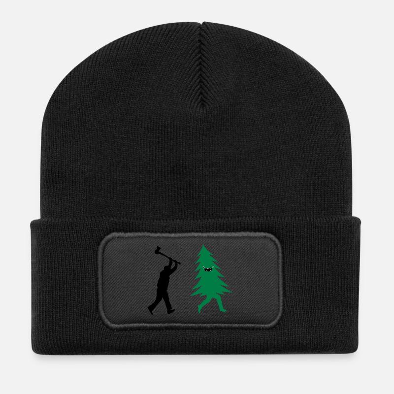 Funny Christmas tree is chased by Lumberjack - Recycled Patch Beanie - black