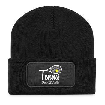 Tennis Match Tennisspieler Geschenk Hobby - Recycelte Patch Beanie - Schwarz - Vorne