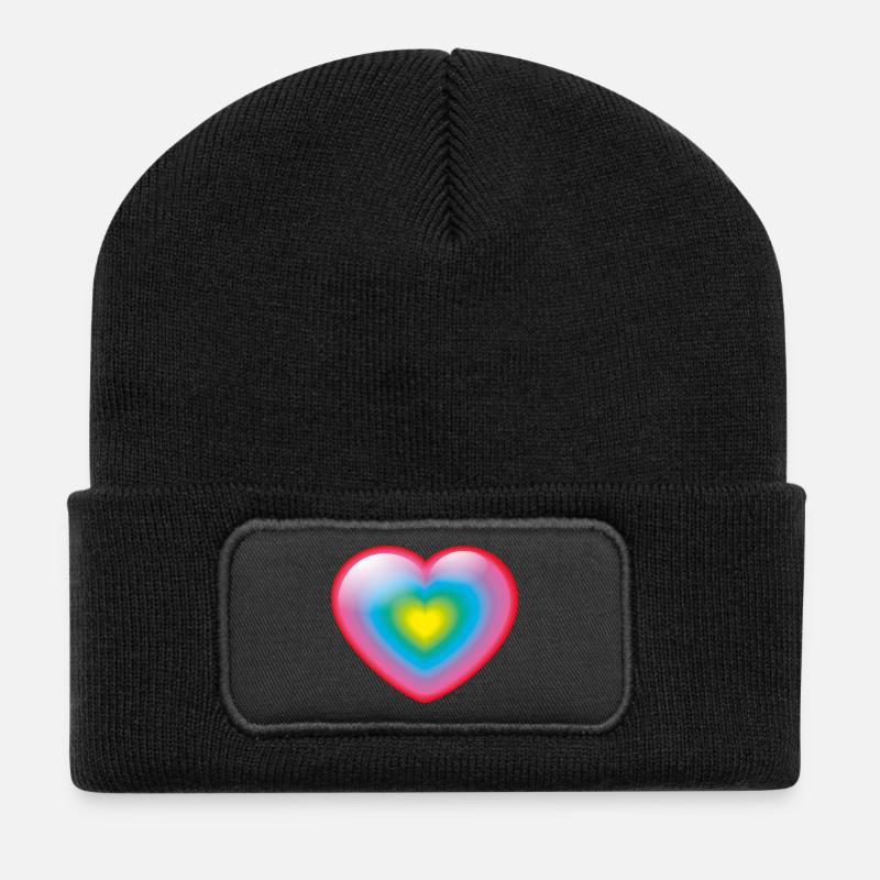 Smiley Rainbow Heart - Recycelte Patch Beanie - Schwarz