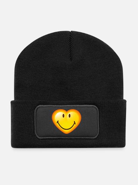 Smiley Glossy Heart - Recycelte Patch Beanie - Schwarz