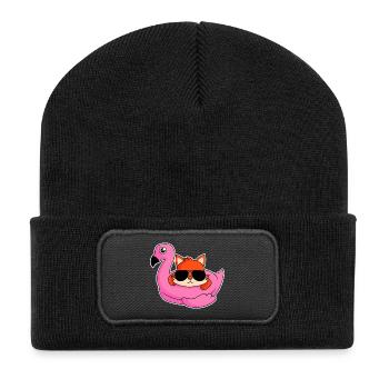 Fuchs im Flamingo - Design - Recycelte Patch Beanie - Schwarz - Vorne