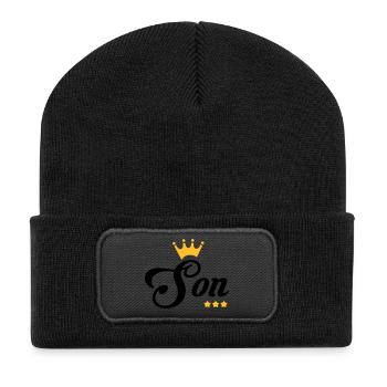 Fils / Fille / Petit-Fils / Petite-Fille - Beanie recyclé à patch - noir - Devant
