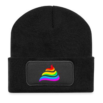 Einhorn, Kacke, Regenbogen, Scheiße, Festival, - Recycelte Patch Beanie - Schwarz - Vorne