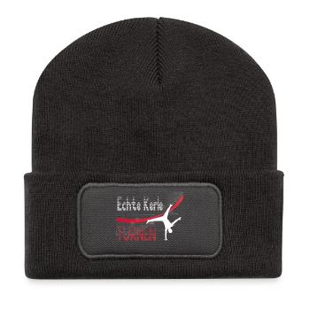 Echte Kerle Turnen - Jungen Bodenturnen Gymnastik - Recycelte Patch Beanie - Dunkelgrau - Vorne