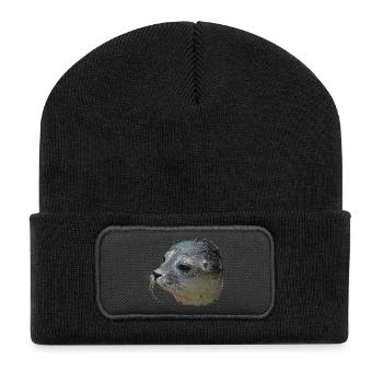 Leinwand optik Seehundkopf, designs für badezimmer - Recycelte Patch Beanie - Schwarz - Vorne