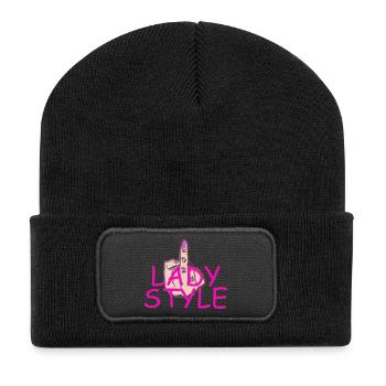 Doigt du milieu de style dame - Beanie recyclé à patch - noir - Devant