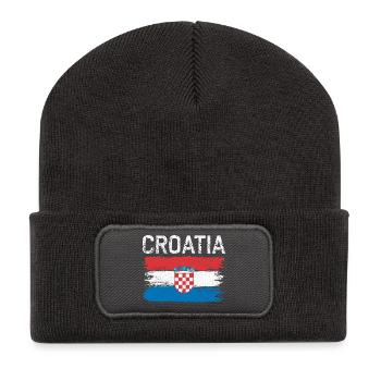 Kroatisches Pinselflaggenwappen - Recycelte Patch Beanie - Dunkelgrau - Vorne