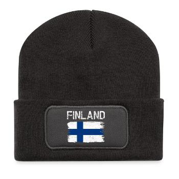 Finnische Flagge Belastetes Gestrüpp - Recycelte Patch Beanie - Dunkelgrau - Vorne