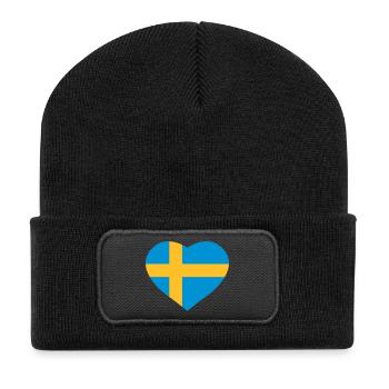 Schweden-Herz - Recycelte Patch Beanie - Schwarz - Vorne