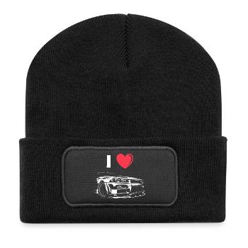 i love skyline auto tuning gtr heart Herz Liebe - Recycelte Patch Beanie - Schwarz - Vorne