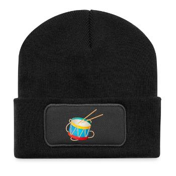 tambour coloré pour enfants avec baguettes - Beanie recyclé à patch - noir - Devant