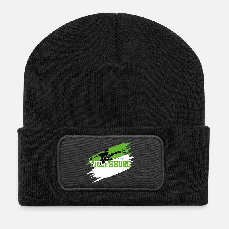 Grün Weiß Wolfsburg Fussball - Recycelte Patch Beanie - Schwarz