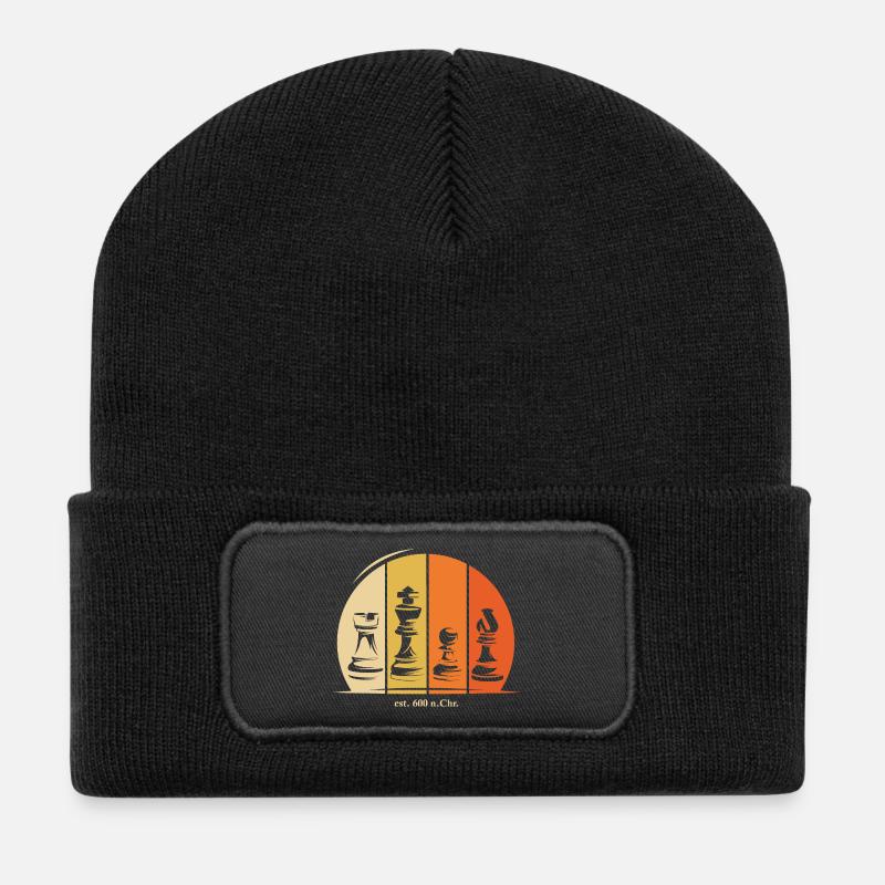 Schach Figuren Symbol Logo Geschichte retro - Recycelte Patch Beanie - Schwarz