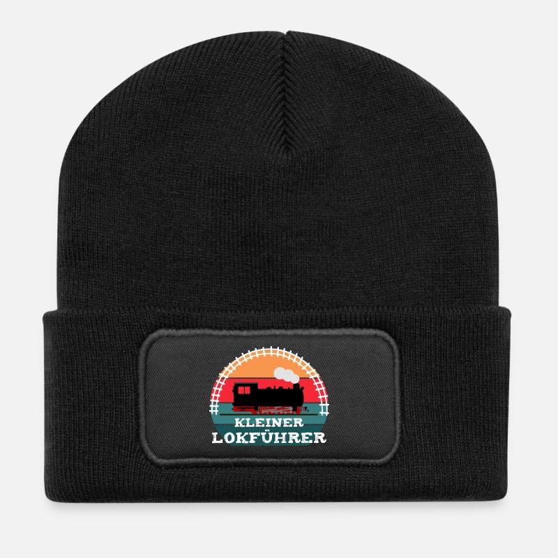 Eisenbahn Kinder Dampflok Lokführer - Recycelte Patch Beanie - Schwarz