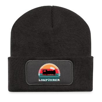 Lokführer Eisenbahn Dampflok - Recycelte Patch Beanie - Dunkelgrau - Vorne