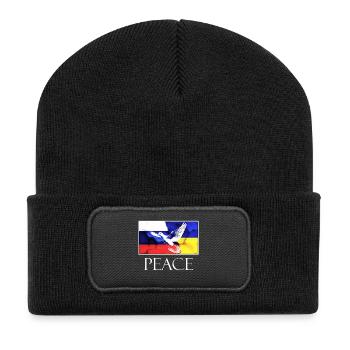 PEACE Russland Ukraine Friedenstaube - Recycelte Patch Beanie - Schwarz - Vorne