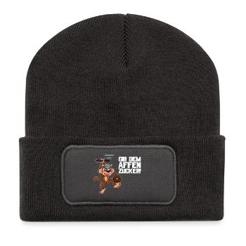 Gib dem Affen Zucker Spruch - Recycelte Patch Beanie - Dunkelgrau - Vorne