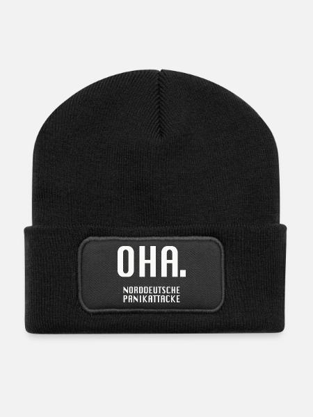 Oha. Norddeutsche Panikattacke - Recycelte Patch Beanie - Schwarz